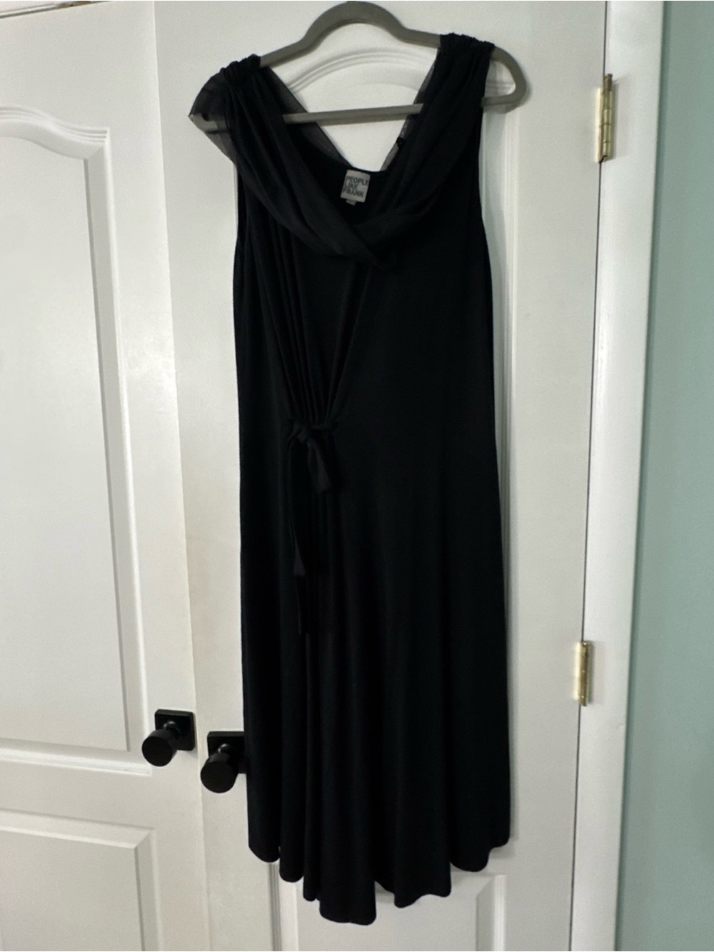 People Like Frank Emil Rutenberg Black Mesh Drape Cowl Neck Midi Dress Size L
